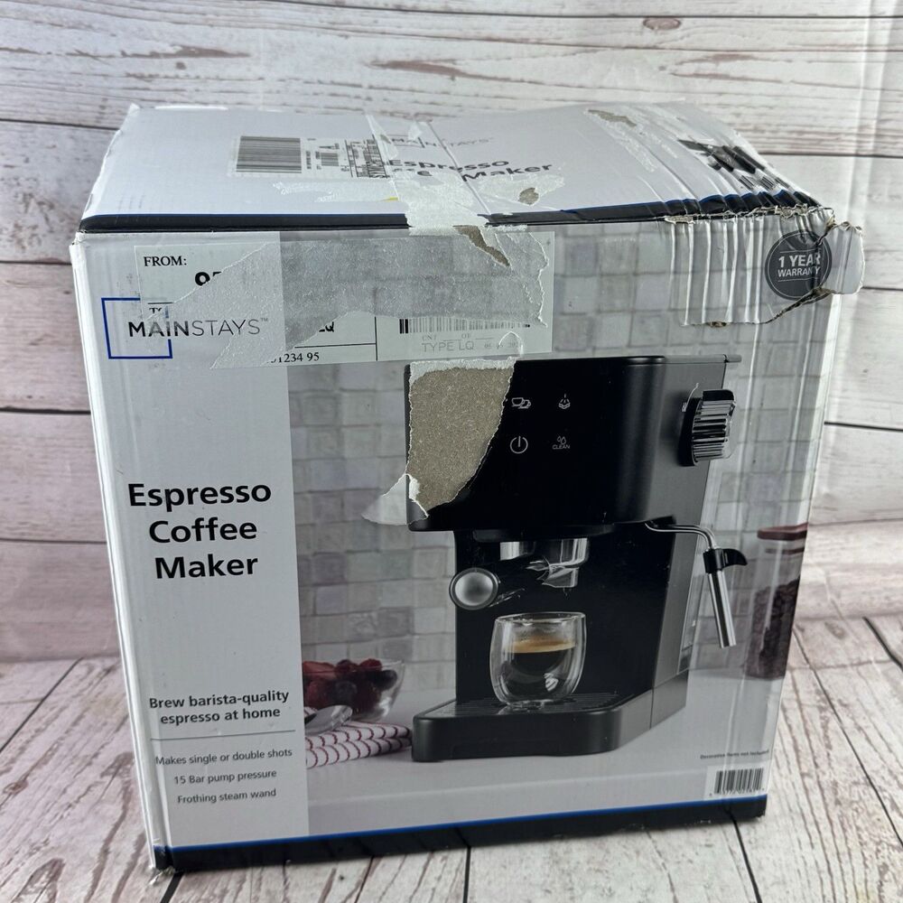Mainstays 15 Bar Espresso Machine Matte Black Steam Frother Portafilter